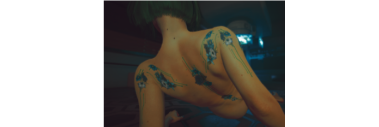 赛博朋克2077女性蓝色花朵纹身MOD