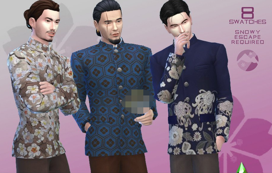 模拟人生4男士丝绸印花衬衫MOD