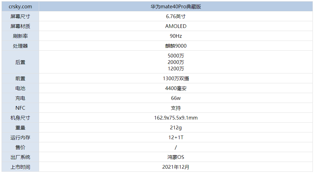 华为mate40普通版参数图片