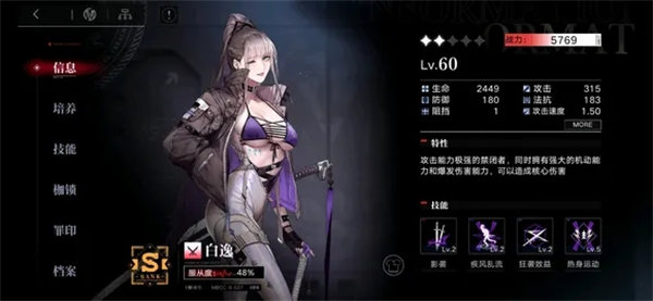 无期迷途白逸技能属性介绍一览